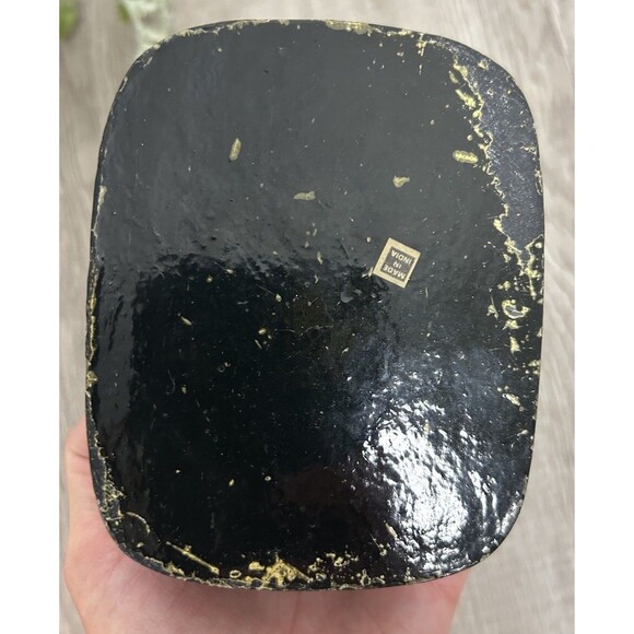 Vintage India Hand Painted Lacquered Paper Mache Lidded Trinket Box Blue Floral - Picture 6 of 12